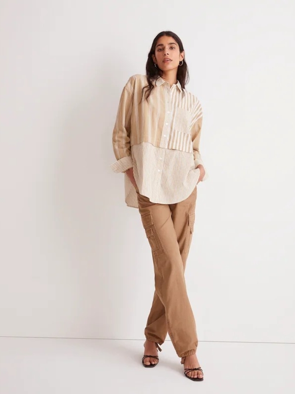 Madewell Striped Tan And White Button-Down Shirt